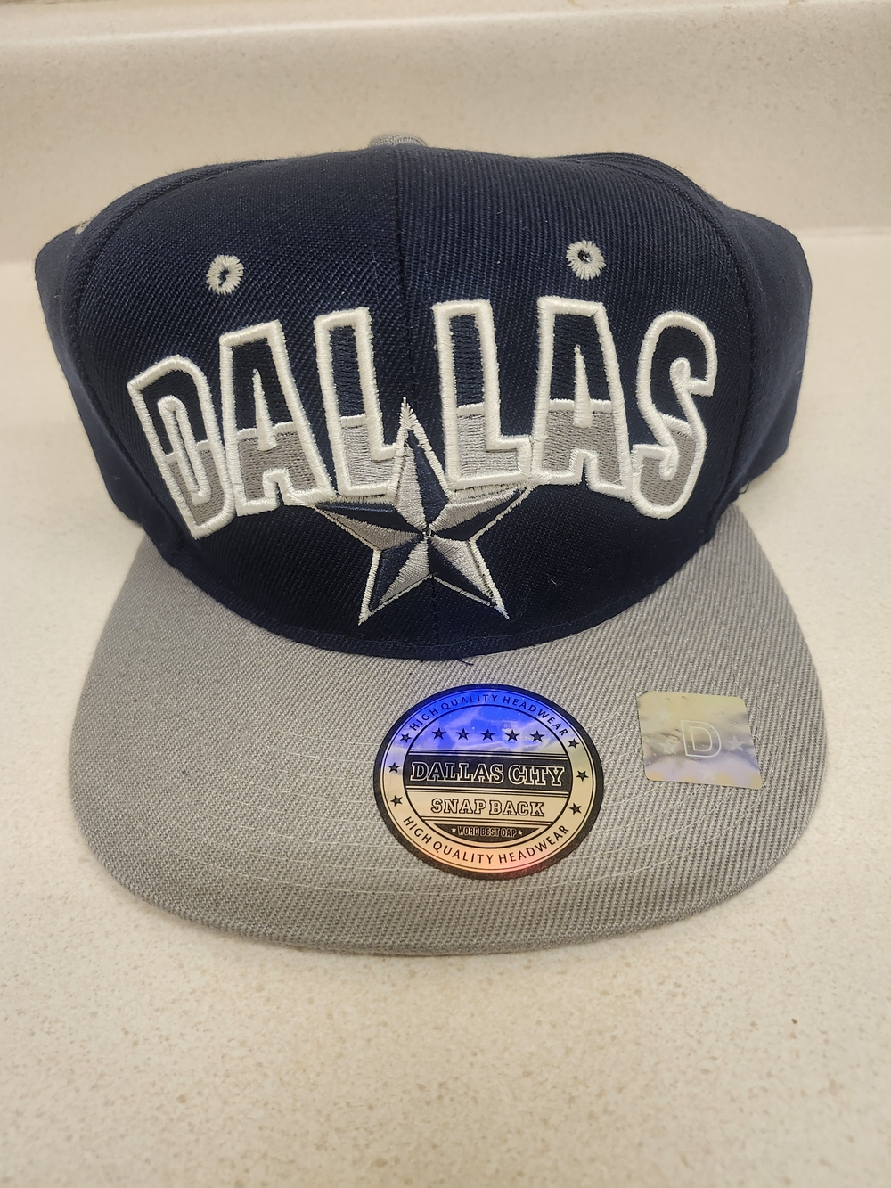 Dallas Embroidered Snapback Hat in Navy and Gray